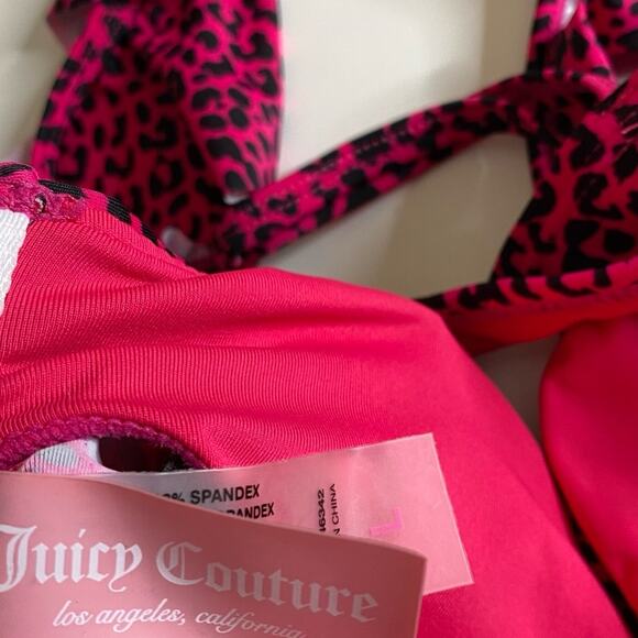 Juicy Couture Leopard Print Bikini Swimsuit Top Cap Sleeves Women’s Size Large - Picture 7 of 8